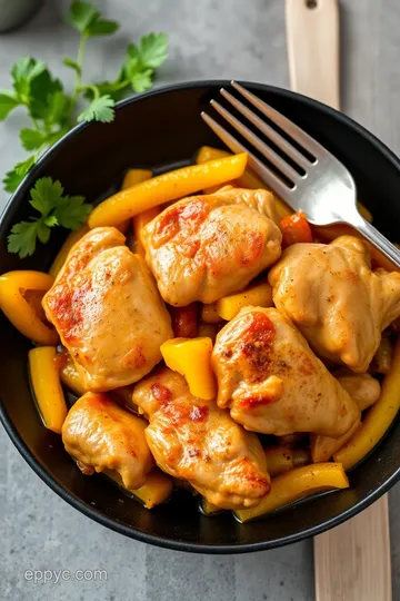 Sautéed Chicken with Spicy Yellow Peppers presentation