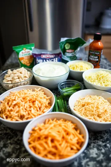 Ultimate Buffalo Chicken Wing Dip with Rotisserie Chicken ingredients