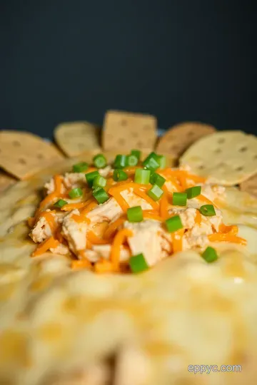 Ultimate Buffalo Chicken Wing Dip with Rotisserie Chicken presentation