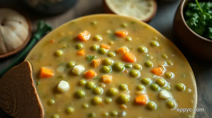 Creamy Slow Cooker Split Pea Soup with Herbed Croutons